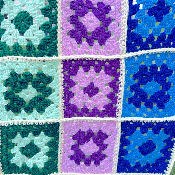 Handmade Vintage Granny Square Afghan Blanket Throw MCM Cottage Boho Festival - Picture 7 of 13